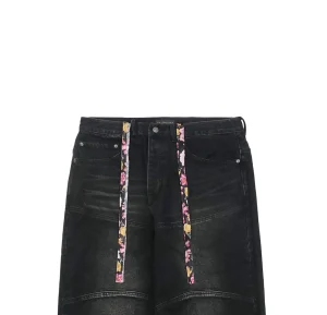 Balenciaga Floral Drawstring Wide-Leg Jeans Black