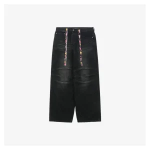 Balenciaga Floral Drawstring Wide-Leg Jeans Black