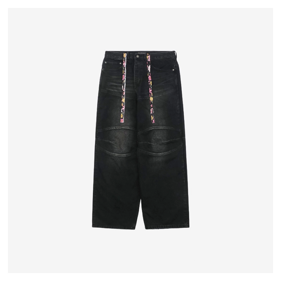 Balenciaga Floral Drawstring Wide-Leg Jeans Black