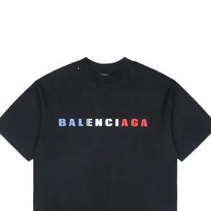 Balenciaga Medium Tricolor Logo Distressed T-shirt