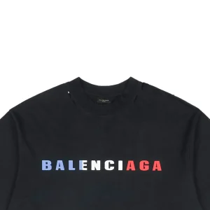 Balenciaga Medium Tricolor Logo Distressed T-shirt