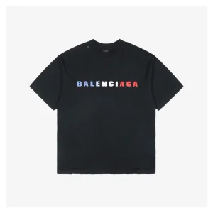 Balenciaga Medium Tricolor Logo Distressed T-shirt