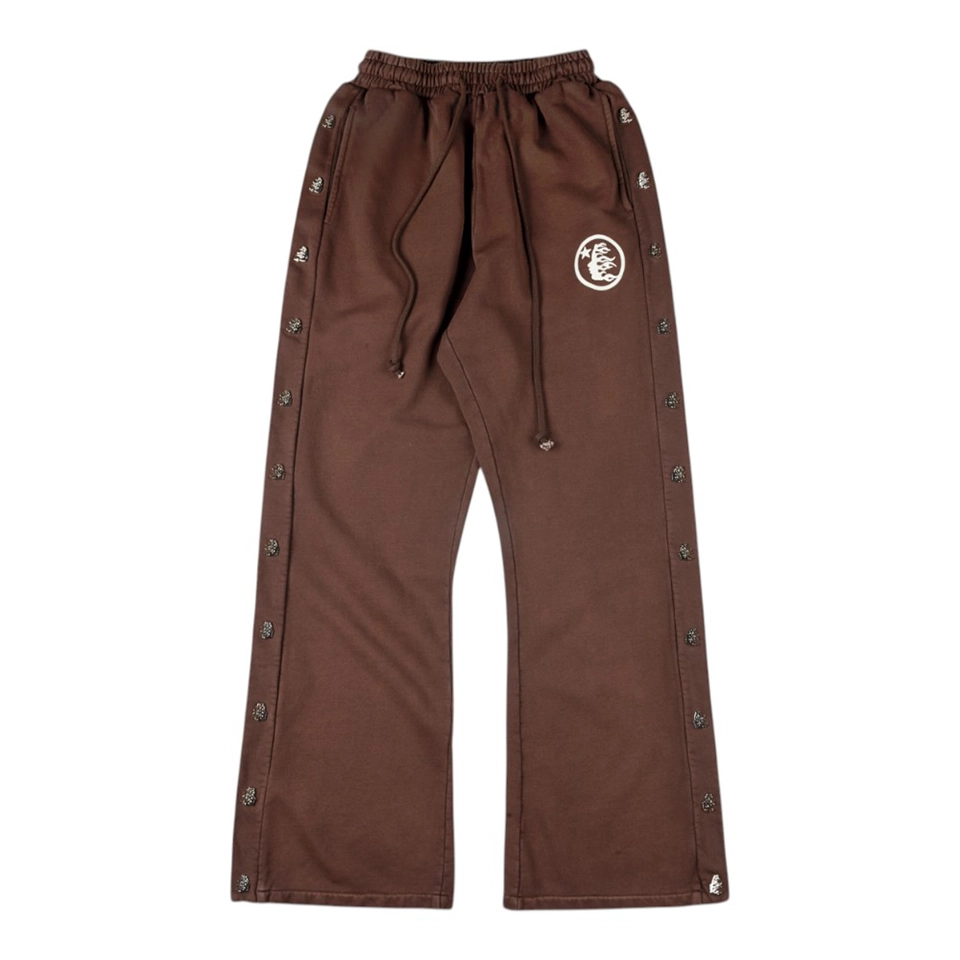 Hellstar Brown Snap Button Logo Pants