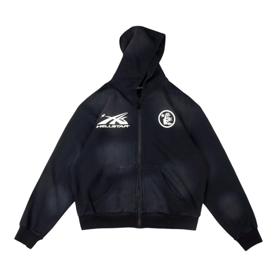 Hellstar Sports Zip-Up Logo Washed Hoodie