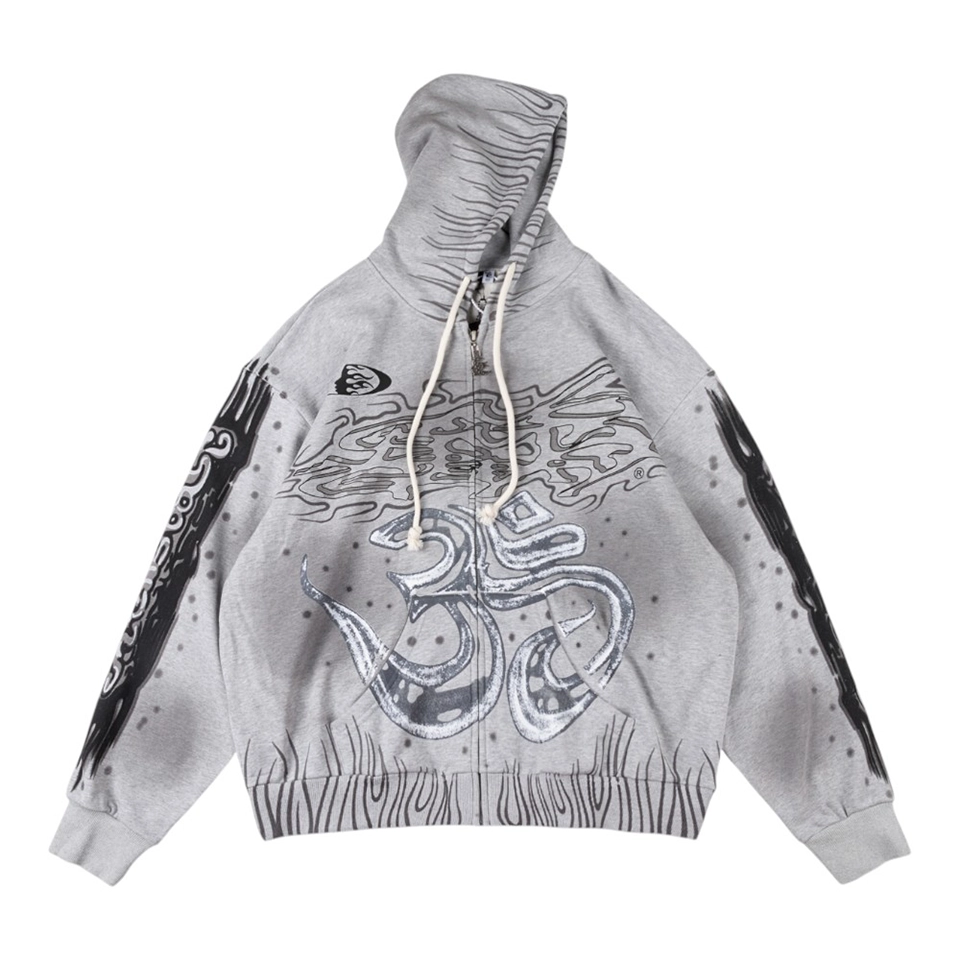 Hellstar Studios Grey Flame Number 11 Zip Up Hoodie