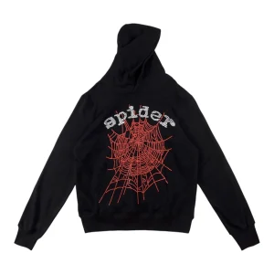Sp5der 555555 Rhinestone Web Black Hoodie