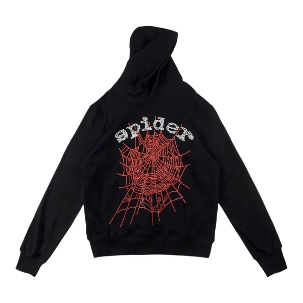 Sp5der 555555 Rhinestone Web Black Hoodie