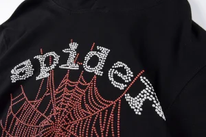Sp5der 555555 Rhinestone Web Black Hoodie7