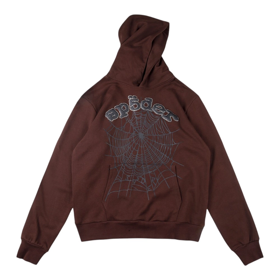 Sp5der 555555 Rhinestone Web Print Hoodie