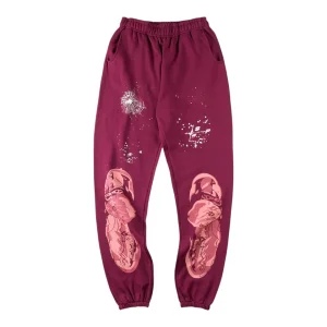 Sp5der Burgundy Sneaker Sole Print Sweatpants