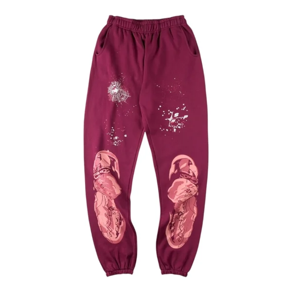 Sp5der Burgundy Sneaker Sole Print Sweatpants