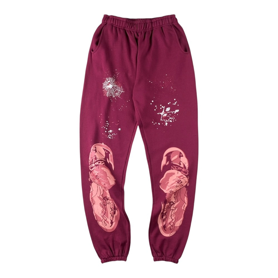 Sp5der Burgundy Sneaker Sole Print Sweatpants