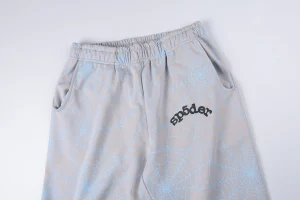 Sp5der Grey Blue Web Print Sweatpants2