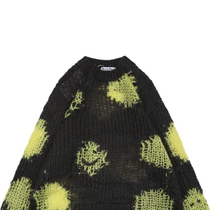 Acne Studios Distressed Smiley Face Open-Knit Sweater