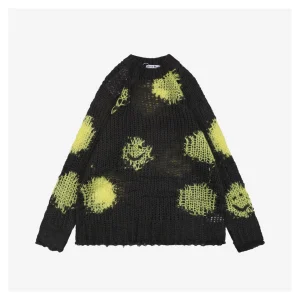 Acne Studios Distressed Smiley Face Open-Knit Sweater