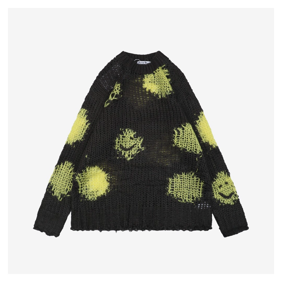 Acne Studios Distressed Smiley Face Open-Knit Sweater