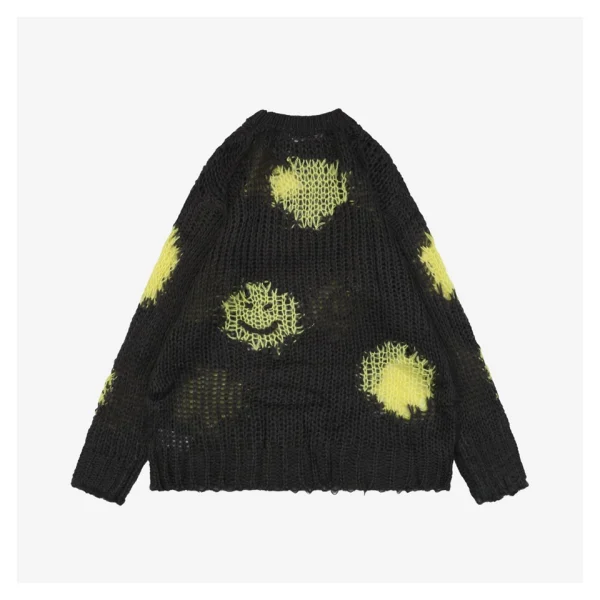 Acne Studios Distressed Smiley Face Open-Knit Sweater