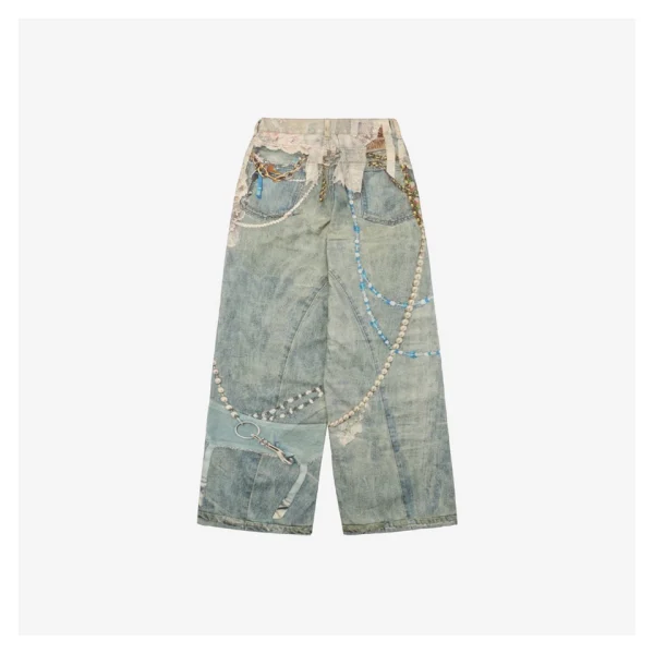 Acne Studios Lace and Pearl Printed Denim Pants