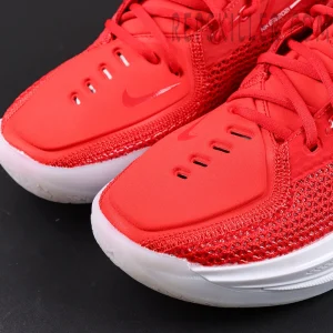 Air Zoom GT Cut TB ‘University Red’ – close-up of red toe box with mini Swoosh and lacing system.