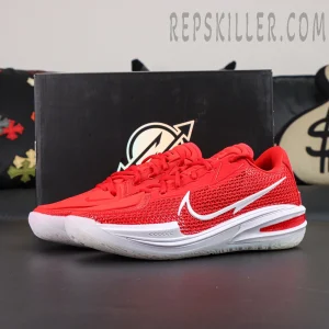 Air Zoom GT Cut TB ‘University Red’ – angled view highlighting lateral white Swoosh and cushioning design.