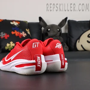 Air Zoom GT Cut TB ‘University Red’ – rear three-quarter view emphasizing red-white color contrast and bold heel graphics.