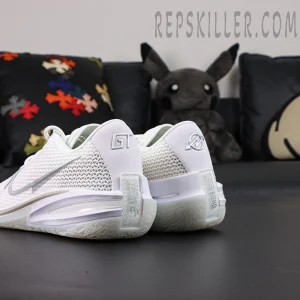Rear heel view of Air Zoom GT Cut ‘White Chrome’ featuring GT and circular arrow logos with chrome accents.