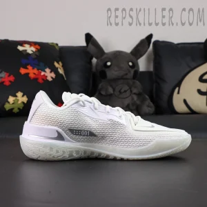 Lateral view of Air Zoom GT Cut ‘White Chrome’ emphasizing lightweight mesh panels and sleek silver branding.