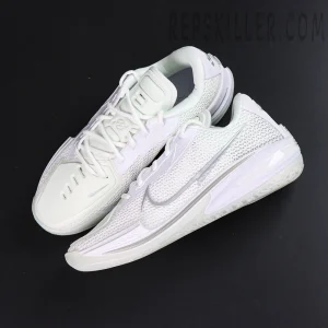 Overhead flat-lay of Air Zoom GT Cut ‘White Chrome’ pair revealing streamlined design and lace setup.