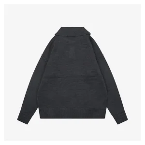 Ami Heart Logo Polo Knit Sweater Black