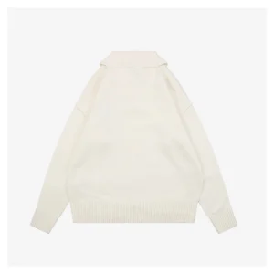 Ami Heart Logo Polo Knit Sweater White