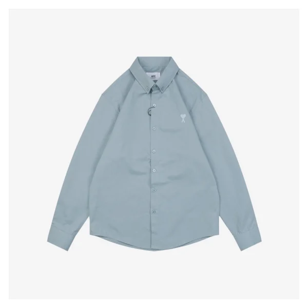 Ami Tonal Heart Embroidery Shirt Blue