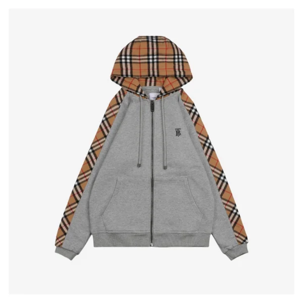 BBry BT Embroidery Plaid Panel Zip Hoodie Grey