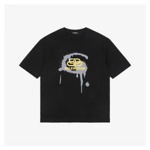 Balenciaga Graffiti Puff Print Golden Lock Logo T-Shirt