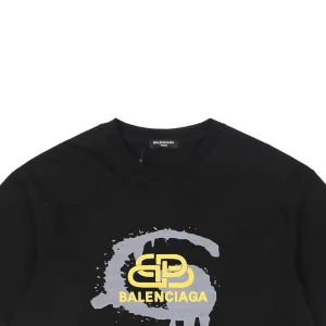 Balenciaga Graffiti Puff Print Golden Lock Logo T-Shirt