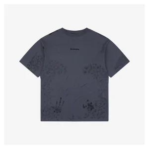Balenciaga Painted Effect Paris Logo Embroidered T-Shirt