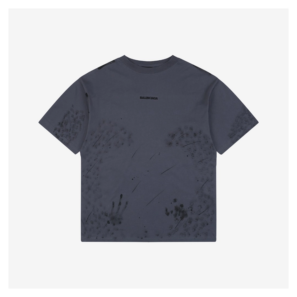 Balenciaga Painted Effect Paris Logo Embroidered T-Shirt
