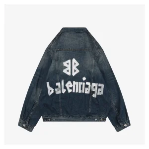 Balenciaga Silver Tape Logo Blue Denim Jacket