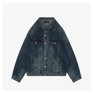 Balenciaga Silver Tape Logo Blue Denim Jacket