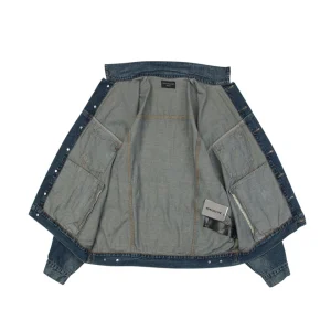 Balenciaga Silver Tape Logo Blue Denim Jacket