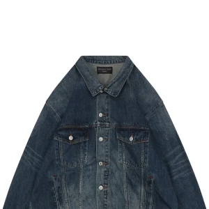 Balenciaga Silver Tape Logo Blue Denim Jacket