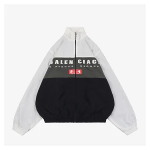 Balenciaga Tricolor Double-Ring Print Stand Collar Jacket