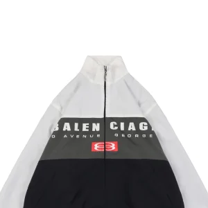 Balenciaga Tricolor Double-Ring Print Stand Collar Jacket