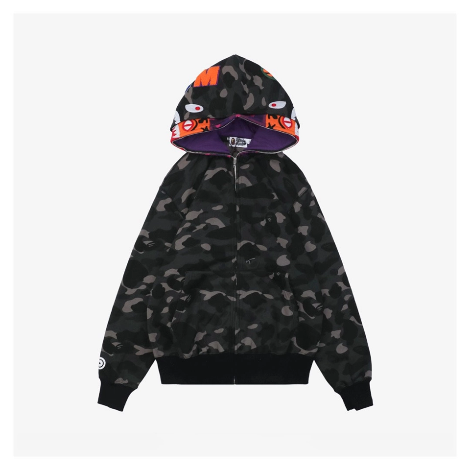 Bape Shark Full Zip Camo Hoodie Black