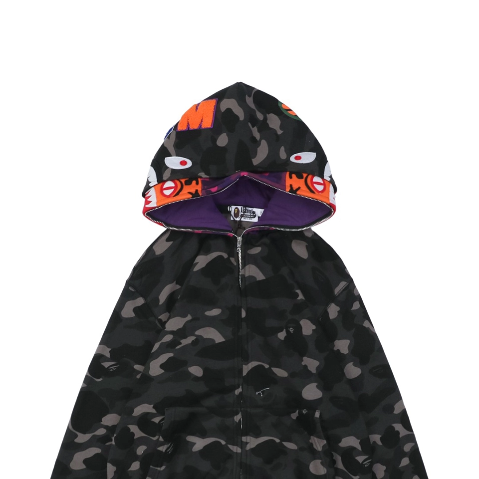 Bape Shark Full Zip Camo Hoodie Black