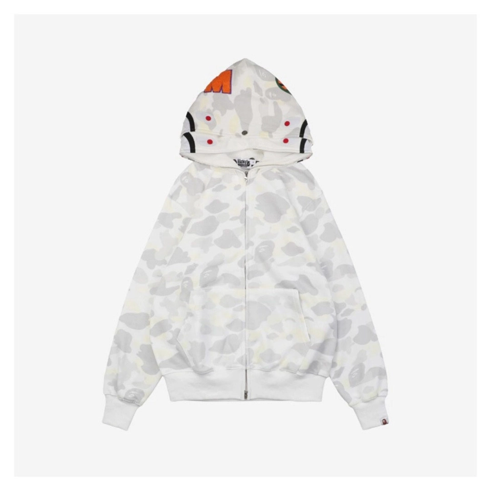 Bape Shark Full Zip Camo Hoodie White