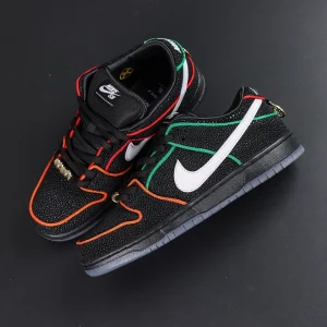 Bronx Girls Skate x Dunk Low SB ‘Mel & Kava’ top-down view of the pair highlighting colorful piping and Swoosh
