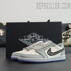 Dior x Air Jordan 1 Low lifestyle shot with original Air Dior box in background