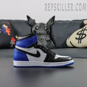 Side angle close-up of textured white midsole stitching on Fragment Design x Air Jordan 1 Retro High OG