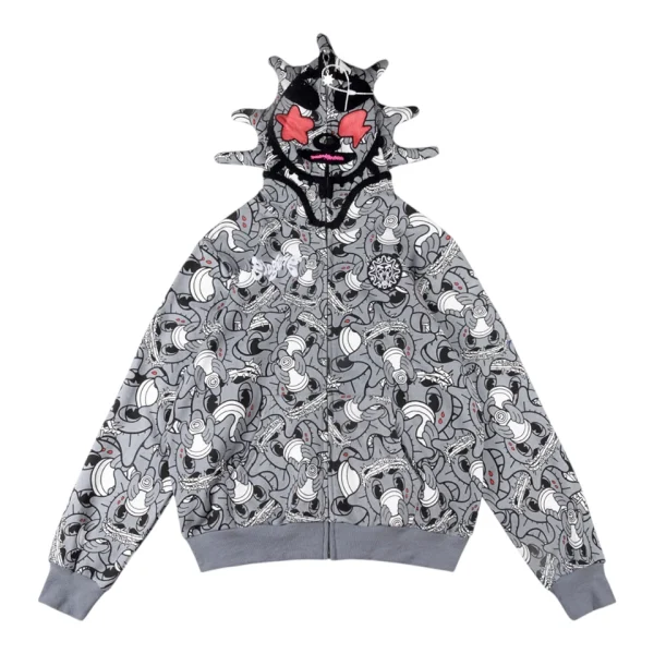 Glo Gang Grey All-Over Character Print Hoodie