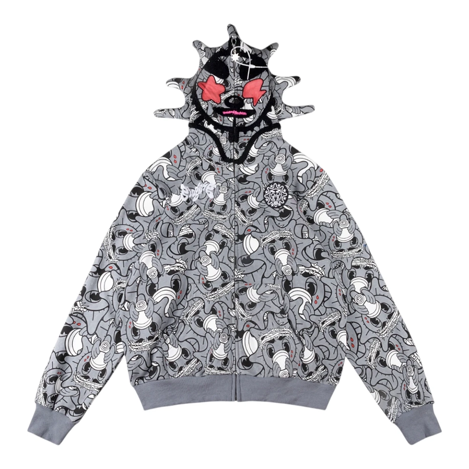 Glo Gang Grey All-Over Character Print Hoodie